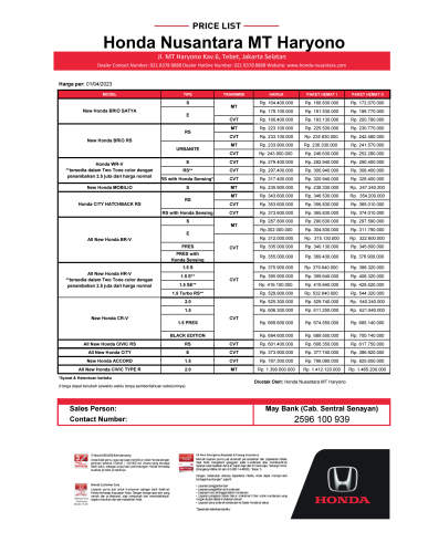 Pricr List Honda - Promo Honda Jakarta Selatan